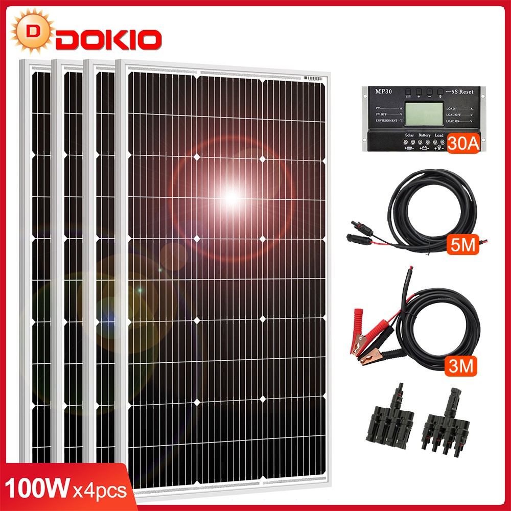 Dokio 100w 200w 400w Rigid Monocrystalline Solar Panel Kit f