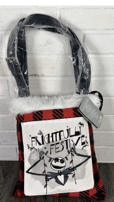 Disney Parks Nightmare Before Christmas Frightfully Festive Tote Bag Plaid Red