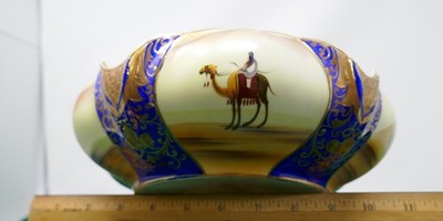 Camel w/ Rider, Cobalt Blue & Gold Color Classical Desert Scene 10  Bowl, Signed