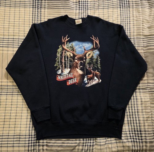 Vintage Members Mark Crewneck Sweatshirt Whitetail Deer Buck Dark Blue Men's 2XL