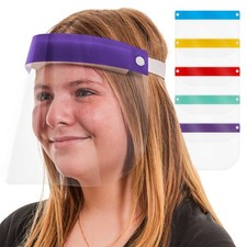 Kids Clear Protective Face Shields Pack of 5 - 5 Colors - Anti-Fog PET Plastic