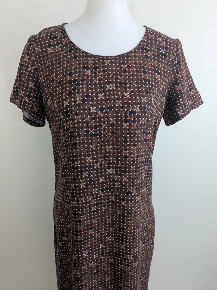 Maxi Vestido Años 90 Y2K Vintage Rayón Bruja Grunge Boho Marrón Geo Aberturas Laterales 6 8 Foto 3 de 4