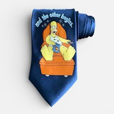 Y2K Vintage The Simpsons Tie Briefly Stated Mens Navy Blue Silk Homer Simpson