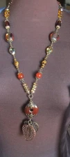 Sweet Romance Long  Beaded Gold Tone Necklace 