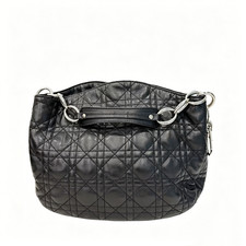 Christian Dior Cannage Quilted Shoulder Bag Leather Black Silver Hardware Luxury