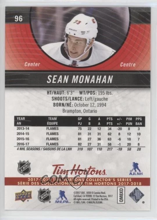 2017-18 Upper Deck Tim Hortons Collector's Series Sean Monahan #96 - Image 2 of 2