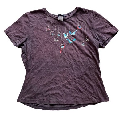 VTG Rare 2005 Gama-Go Gamago Birds Women's Fit T-Shirt Size M Brown Art Y2K
