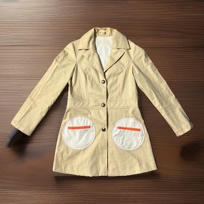 Alice Olivia Mid Jacket Size Medium Rain Pea coat Windbreaker Beige Orange White