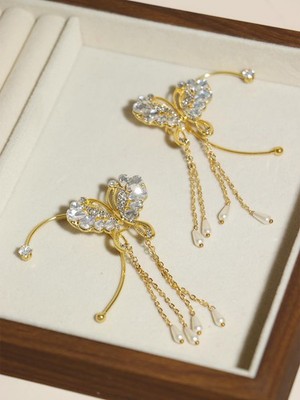 YRlilicc 2Pcs Glitter Rhinestone Butterfly Ear Cuff Vintage NonPiercing Fake ...
