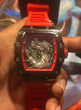 Tonneau Skeleton Automatic Watch Black Case R...