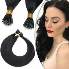 Nano Ring Beads Tip Remy Human Hair Extensions Full Head Thick Black 24inch 100g