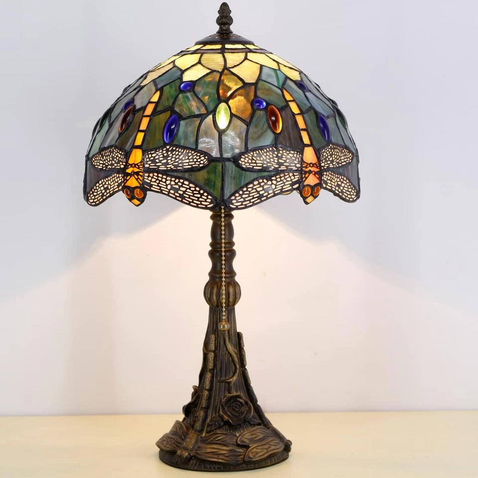 Lámpara de mesa Tiffany lámpara de vitral 12X12X19 pulgadas luz de lectura antigua (ámbar Foto 3 de 4