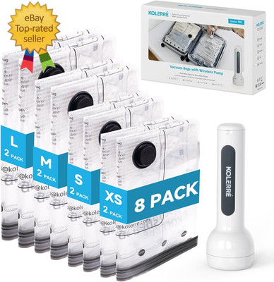 Travel Vacuum Bags with 2026 Lastest Wireless Pump, 8 Pack-4 Sizes Space Saver
