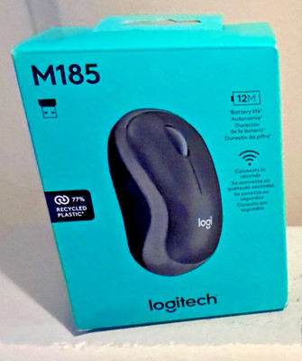 Logitech M185 Wireless Mouse Silver Optical USB Nano Receiver Compact Portable