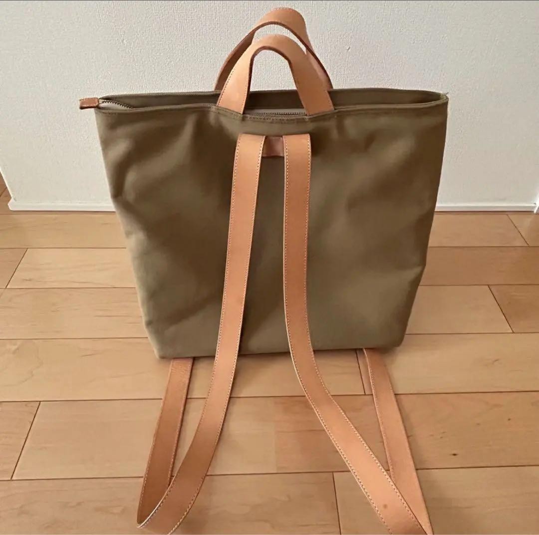Hiro Leather Canvas Tote Backpack Khaki Beige Unisex Durable Vintage Bag image 6