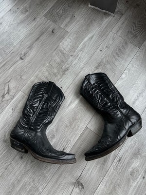 Vintage Sendra Black Leather Cowboy Western Boots Size: 36