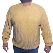 Vintage 90s Alps Chevron Rib Knit Sweater 2XL Yellow Grandpa Heritage Cosby