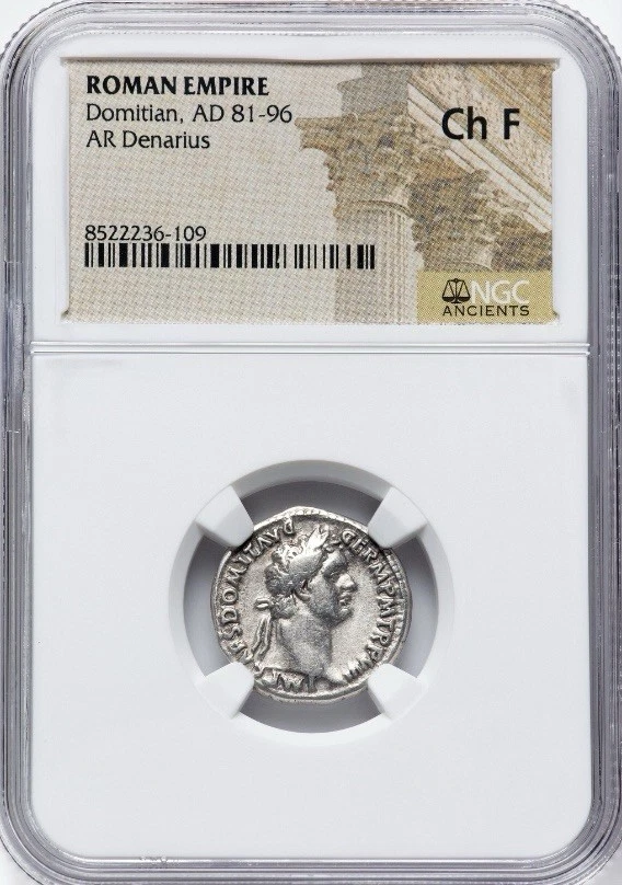 Domitian 81-96 AD, Roman Empire AR SILVER Denarius Ancient Rome Caesar, NGC Ch F - Image 2 of 4