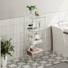 HOOBRO Glass Shelf Bathroom Standing Shelf Unit Tempered Glass Shelving Stand
