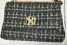 M Badgley Mischka Crossbody Handbag Black Gold Boucle