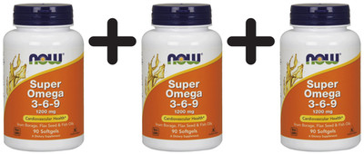 3 x NOW Foods Super Omega 3-6-9, 1200mg - 90 softgels (203,52 EUR/kg)