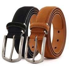 Luxury Suede Leather Belt Men's Pin Buckle Belt Waist Strap for Jeans Waistband