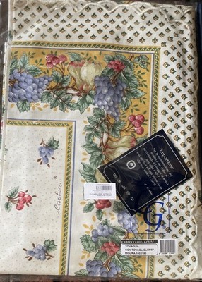 Italian tablecloth 100% Cotton Fruit  Design A. Carlucci 150x180cm Scalloped New