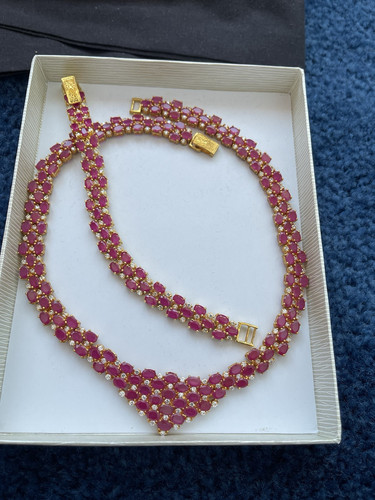 MADA RED ruby & white Thailand sapphires BIB Necklace & 6” Bracelet Amazing!