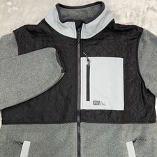EDDIE BAUER Polar Fleece Jacket Kid XL 14/16 Quilted Full Zip Pockets Gray Black