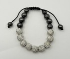 Shamballa Style Rhinestone Disco Ball Bracelet – Black Bead Adjustable Cord
