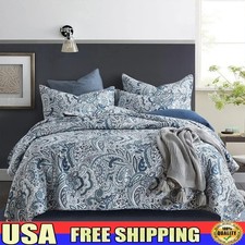 Cotton Reversible Bedspread Quilt Set Floral Paisley 3pc Bedding Comforter New