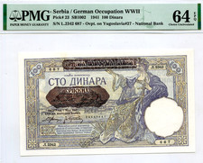 SERBIA/ GERMAN OCCUPATION WWII 1941 NATIONAL BANK 100 DINARA CH UNC $195
