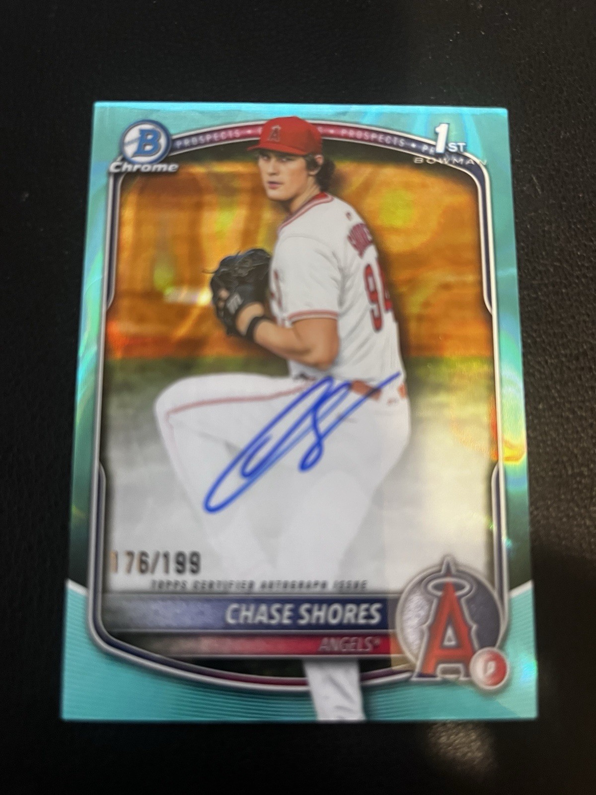 2025 Bowman Draft Chase Shores Chrome Auto Aqua Lava Refractor 1st #/199 Angels