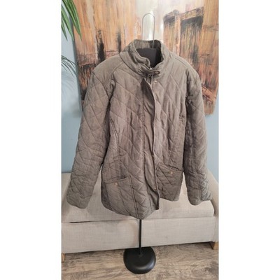 KC Collections Women s Quilted Jacket Coat Size 1X Olive Green Full Zip Snap...