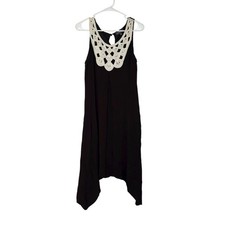 Luxology Black Dress Sz 12 Crochet Neckline Asymmetrical Hem Boho Festival