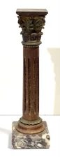 Antique Grand Tour Style Bronze Wood And Marble Tabletop Column Sculpture