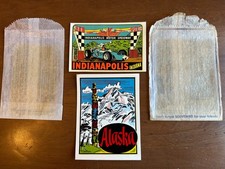 Lot 2 Vintage Luggage Travel Sticker Decals - Alaska & Indianapolis 500 Race Car