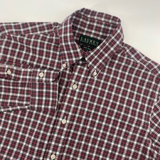 Lauren Ralph Lauren Dress Shirt Mens 15 32/33 Red Plaid Non Iron Button Down