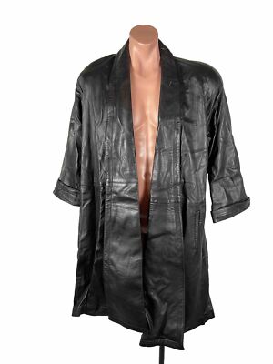 First-Street-Leather-Jacket-Womens-M-Oversized-Rare Trench Open Front Goth VTG