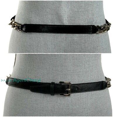 Michael Kors Black Leather Link Belt MICHAEL KORS Black Logo Print Reversible Leather Belt XL | eBay main image 3