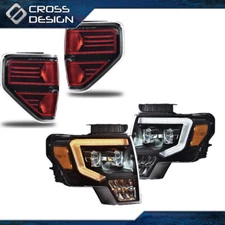 Fit For 09-14 Ford F150 Dual Led Projector Headlights Black & Rear Tail Lights 
