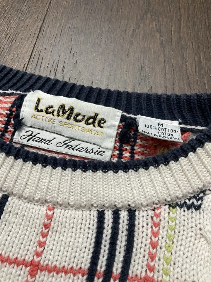 Suéter De Colección Wampatuck CC Talla M Tejido con Cable a Cuadros Cantón MA Golf Dinero Antiguo Años 90 Foto 4 de 4