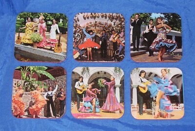 Vintage Antoni Gaudi Flamingo Dancers Barcelona Spain Hema 6pc Coaster Set 