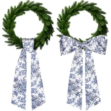 2Pcs Wreath Sash for Front Door Chinoiserie Wreath Sash Embroidery Monogram S...