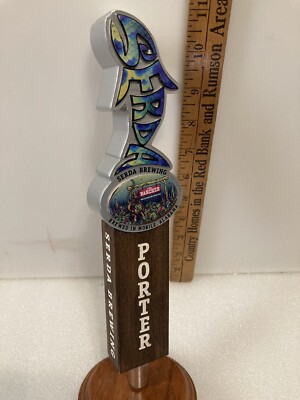 Rare. SERDA BREWING CLEAR PROP PORTER FISH draft beer tap handle. ALABAMA