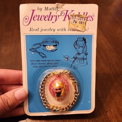 1967 Mattel Jewelry Kiddles Heart Locket Chain Charm Bracelet Mini Liddle Doll 