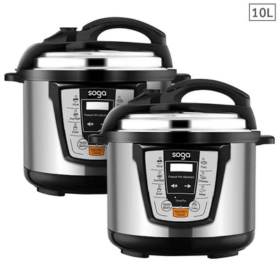 NNEAGS 2X Electric Stainless Steel Pressure Cooker 10L 1600W Multicooker 16