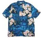 Caribbean Roundtree Yorke Hawaiian Shirt XL Blue Floral 100% Rayon NWT (HAW203)