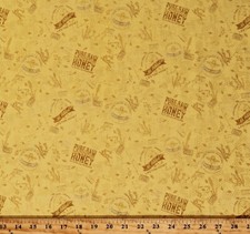 Cotton Bees Honey Honeycomb Flowers Words Fabric Print by the Yard D383.54