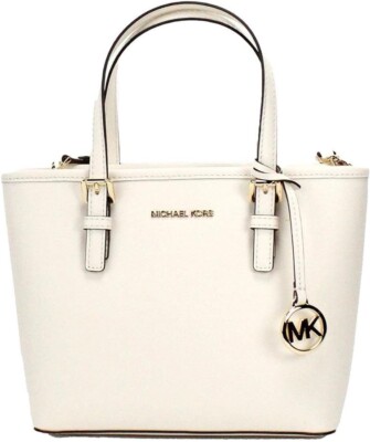 Michael Kors Jet Set Carryall Tote Extra Small Crossbody Bag Leather Light Cream